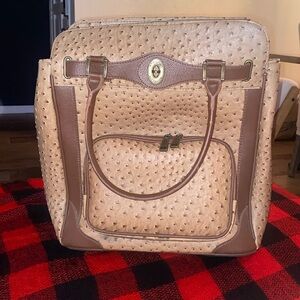 Adrienne Vittadini Faux Ostrich Leather Rolling Weekender Bag